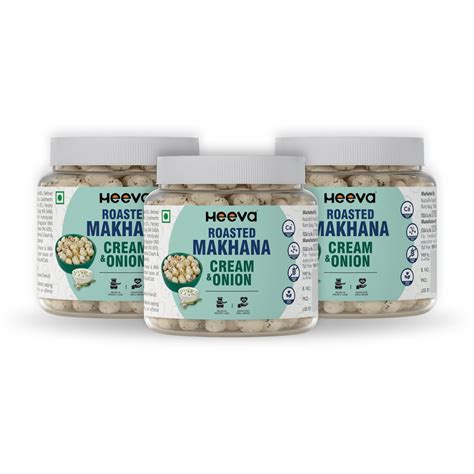 Heeva Roasted Makhana | Cream & Onion Flavour 100g (Pack of 3) | Fox Nut | Gluten Free | Roasted ...