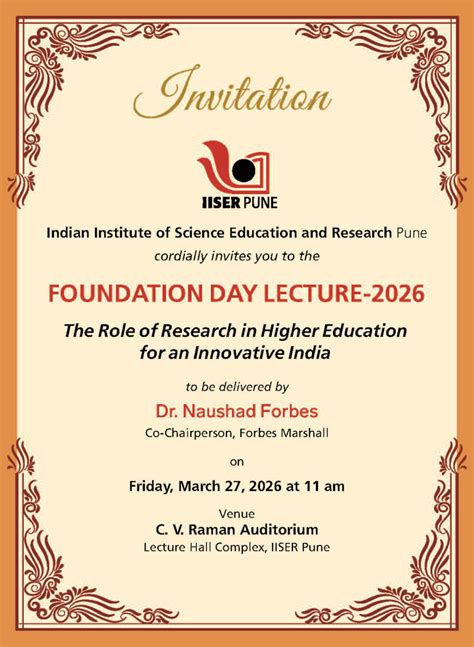 IISER Pune Foundation Day Lecture-2026 Event - IISER Pune