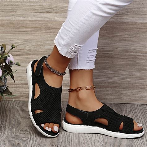 Honeeladyy Summer Ladies Sandals Breathable Elastic Webbing Platform ...