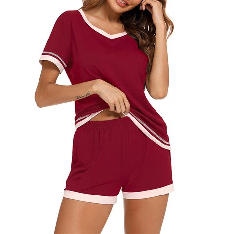 HAOTAGS Women's Fall Pajama Sets Short Sleeve Pj Shorts Set Sleepwear ...