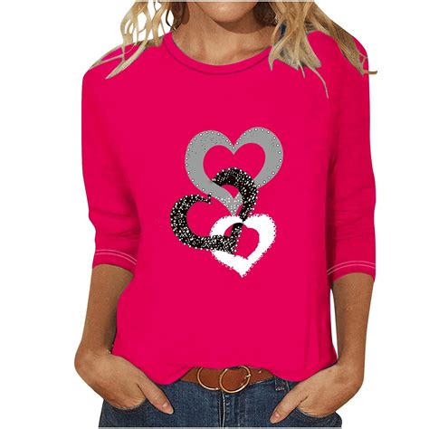 TrendVibe365 Valentine Shirts for Women 3/4 Sleeve Chain Love Hearts ...