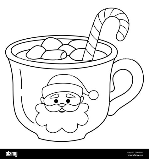 Cute festive mug with Santa. Cup of tea, hot drinks, cocoa. Marshmallow ...
