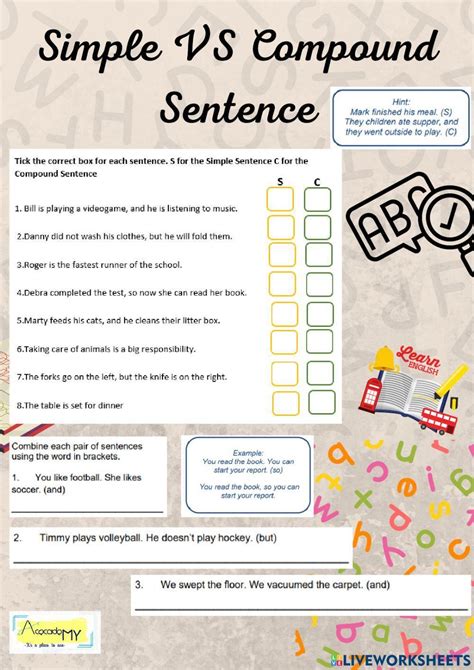 Image result for Simple vs Compound Sentences Worksheet