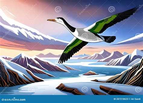 When a Swan is Flying with Wide Wings in the Cold Snow Desert Area ...