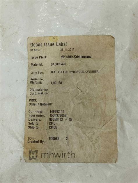 Mhwirth BA0032426 Seal Kit Hydraulic Cylinder 10 BA0032426 7010512 Sea ...