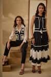 Buy Black Cotton, Linen Embroidery Collared Contrast Floral Vest With ...