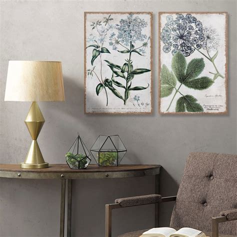 Chambray Botanical Spackled Burlap Canvas Wall Art, 16x24