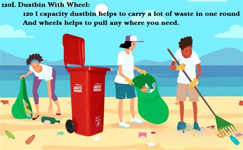 Mitrin 120-litre RED dustbin with wheels and lid, outdoor big dustbin ...