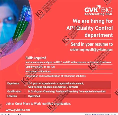 GVK Bioscience jobs for Production Quality Control Apply now