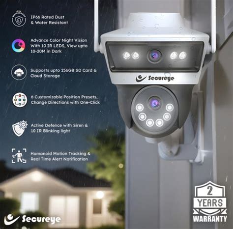 SECUREYE Defender-DUO,4G/5G Sim Camera, Dual lens, Two-way Audio, Night ...