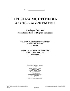 Fillable Online Telstra Multimedia Access Agreement 2003 - Analogue to ...