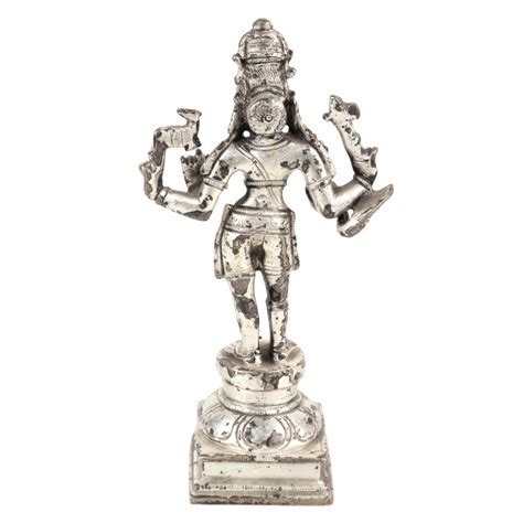 Brass Lord Vishnu Standing Idol Statue Worship Silver Finish