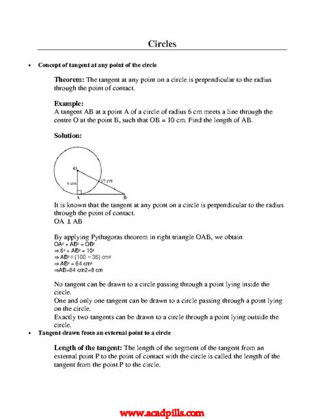 Circles Visit Acadpills - Circles Concept of tangent at any point of ...