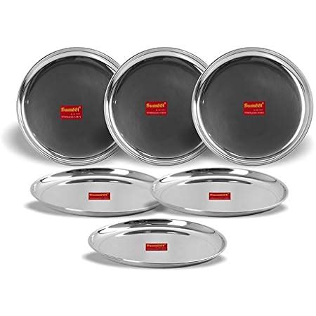 Buy Sumeet Stainless Steel Heavy Gauge Dinner Plates with Mirror Finish ...