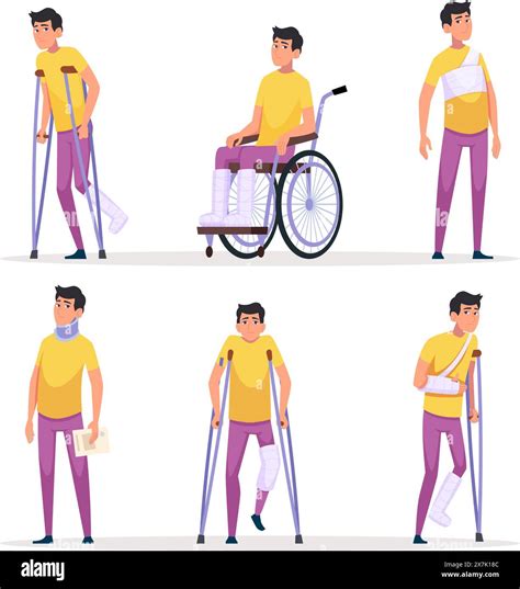 Injury character. Human bandaged body hands or legs fixation medical ...