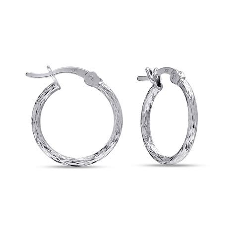 Buy 925 Sterling Silver Classic Diamond-Cut Textured Click-Top Hoop ...
