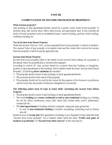 UNIT 3: COMPUTATION OF INCOME FROM HOUSE PROPERTY AND TAXATION ...