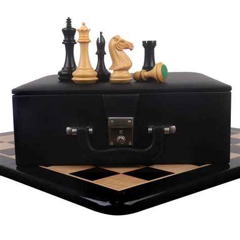 Combo of Chamfered Base Staunton Chess Set - Pieces in Ebony Wood with