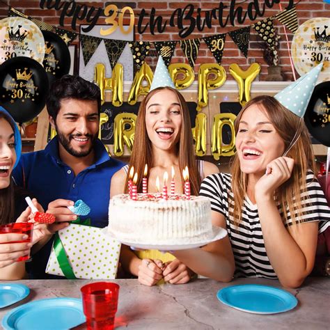 Buy ADXCO Black Gold 30th Birthday Decorations Kit Include Happy 30th ...
