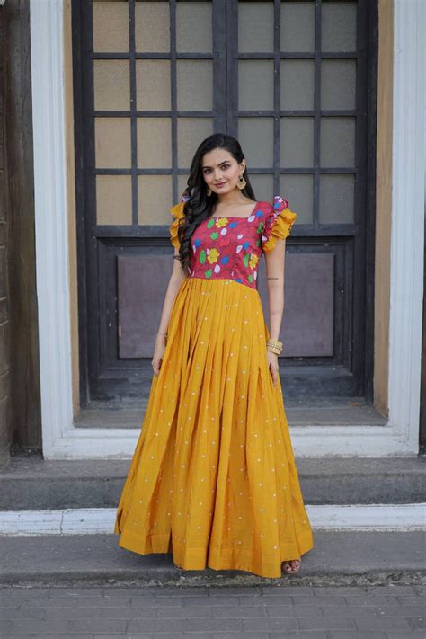 Beautiful Work Mustard Color Function Wear Gown - Clothsvill