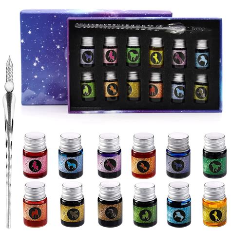 Climberty® Glass Dip Pen Set, Calligraphy Pens and Ink Set - 12 Colors ...