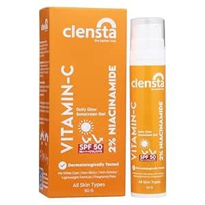Clensta Daily Glow Sunscreen Gel Spf 50 Pa++++ With Vitamin C ...