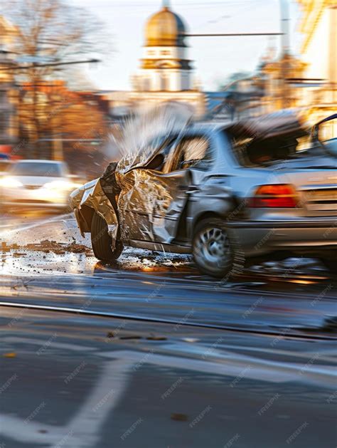 A car after an accident on the road A damaged crashed car A road ...