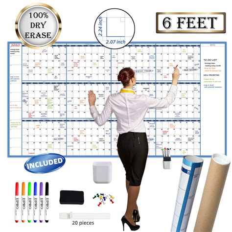 Buy Large Dry Erase Wall - 38" x 72" - Undated Blank 2024 Reusable ...