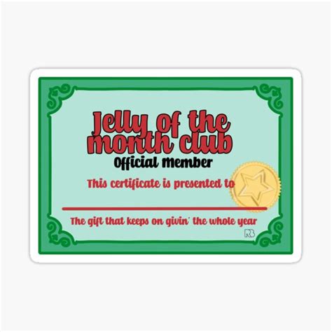 Jelly Of The Month Club Certificate