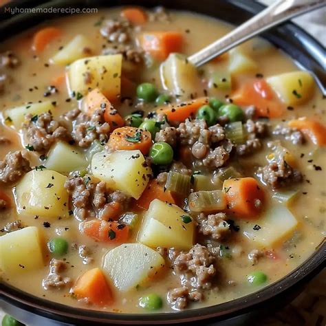 Crockpot Creamy Potato & Hamburger Soup Recipe - My Homemade Recipe