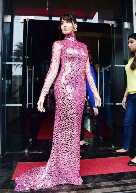 Nora Fatehi Shines The Brightest in Hot Pink Mirror Gown - See Pics ...
