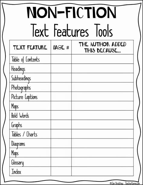 Image result for Text Features Worksheet Free