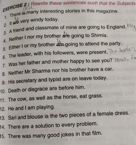 Exercise 2: Rewrite the following sentences such that the subjects ...