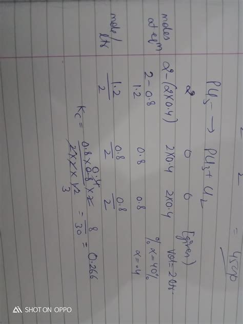 Two moles of pcl5 were heated in closed vessel of 2 litre capacity, at ...