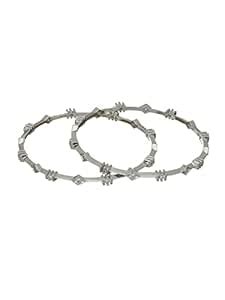 Buy Priyaasi Geometric American Diamond Silver-Plated Bangle Set of 2 ...