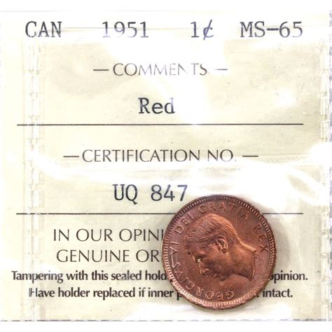 1-cent 1951 ICCS MS65 Red. Bright, Coral-Red Coin