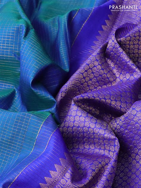 Pure kanchipuram silk saree dual shade of bluish green and royal blue ...