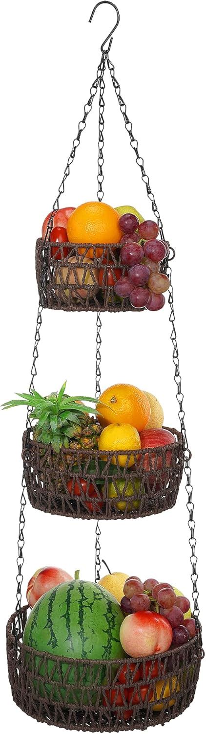 Buy Merysen Hanging Fruit Basket 3 Tier Paper Rope Woven Vegetable ...