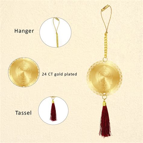 Diviniti 24K Gold Plated Double Sided Hanuman & Yantra Car Dangler|6CM