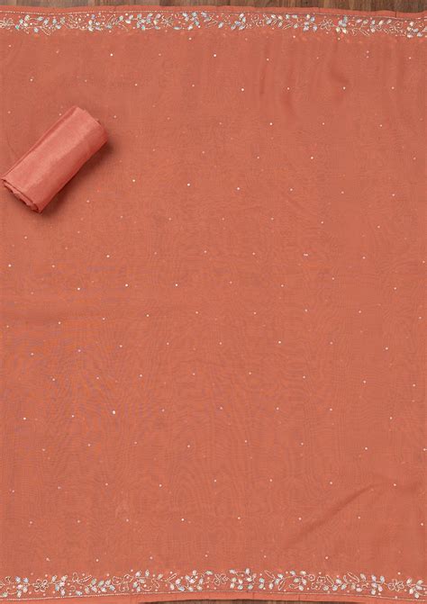 Buy Rust Stonework Tissue Unstitched Salwar Suit - Koskii
