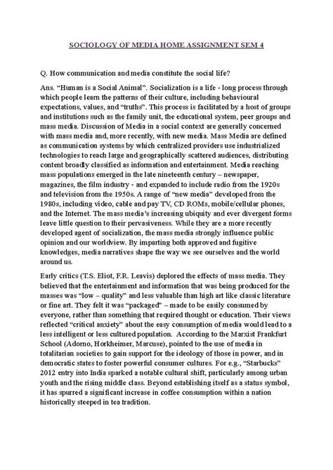 media in social life - SOCIOLOGY OF MEDIA HOME ASSIGNMENT SEM 4 Q. How ...