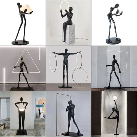 Humanoid Art Sculpture Ball Floor Lamp 1.8m 2m 1.6m Resin Black Body ...