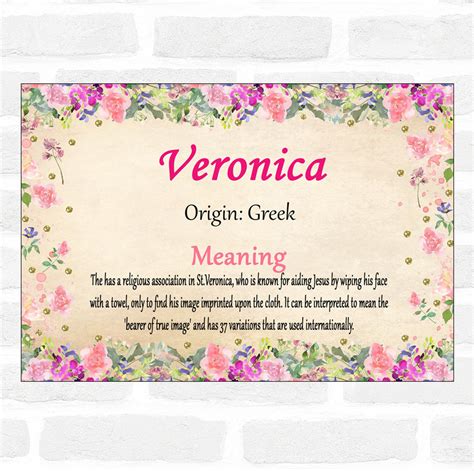 Veronica Name Meaning Floral Certificate - The Card Zoo