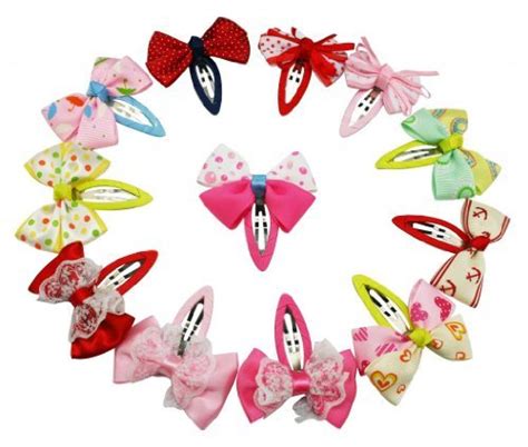Generic Little Girls' Ribbon Bow Snap Clips Barrettes 12 Styles Mixed ...