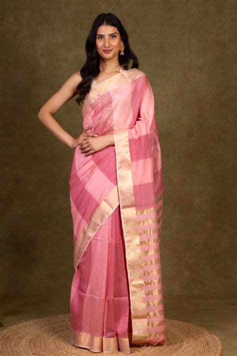 Buy Petal Rouge Zari Border Maheshwari Silk Saree - House Of Elegance ...