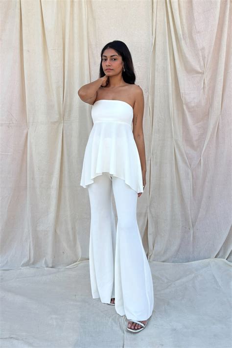 White Strapless Top & Pants Co-ord Set for Women