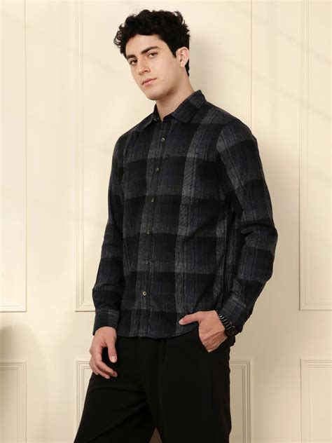 Blue Blend Checked Cotton Shirt – Wrogn