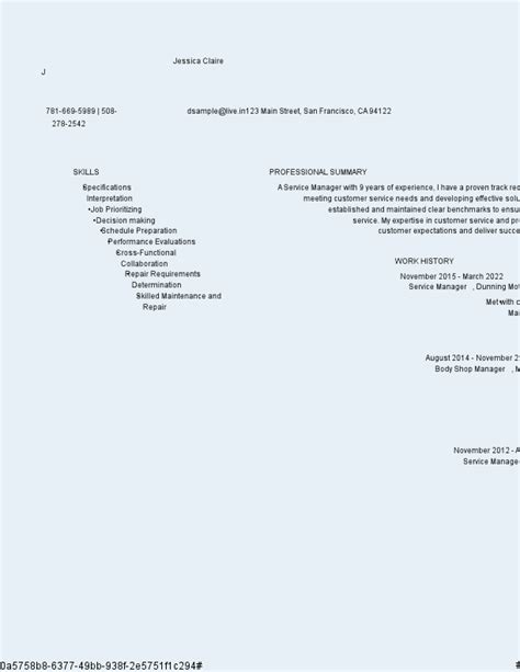 Image result for Service Manager Resume Examples