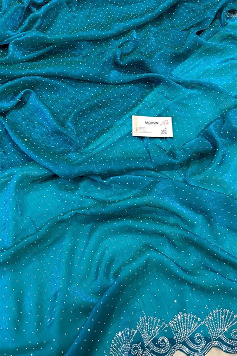 Teal Green Siroski Stone Jimmy Choo Saree – Mohsin Textiles