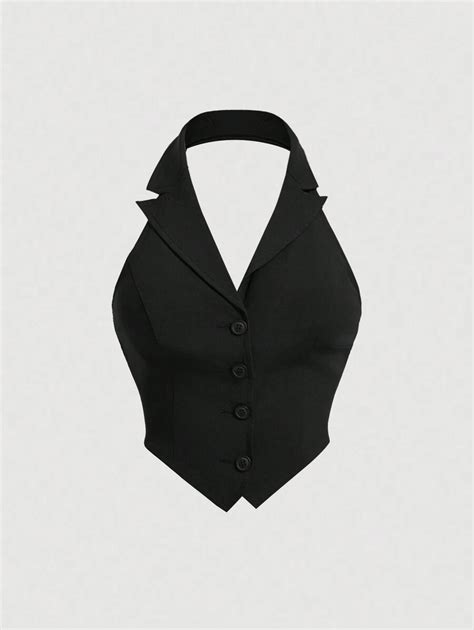 SHEIN MOD Plus Size Solid Color Single Breasted Halter Top With Lapel ...